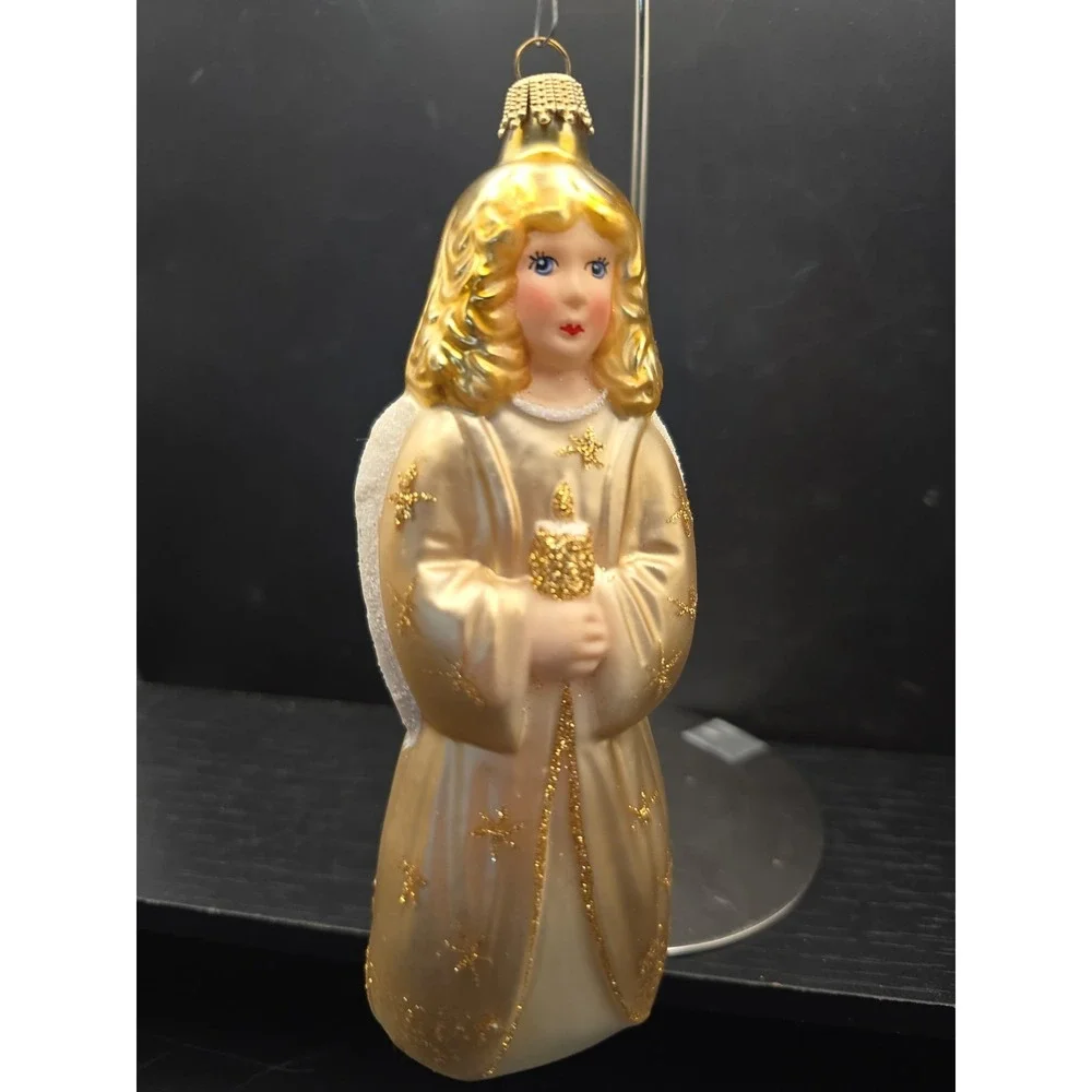 Vintage Krebs Gold Angel Christmas Ornament Gold Glitter Blonde Hair Mica 6.5